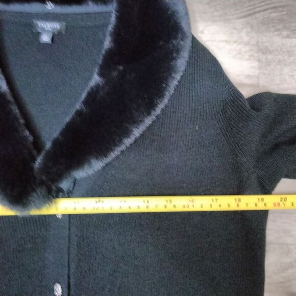 Talbots Black Cardigan Sweater with Faux Fur Collar - Picture 6 of 7